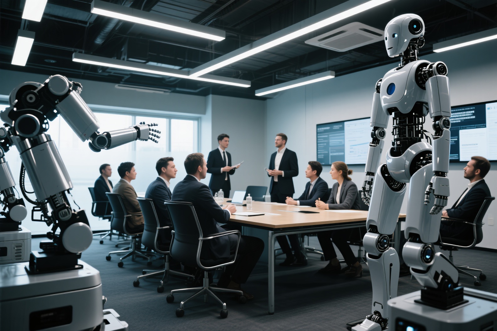 Humanoid robot and industrial robotics meeting room